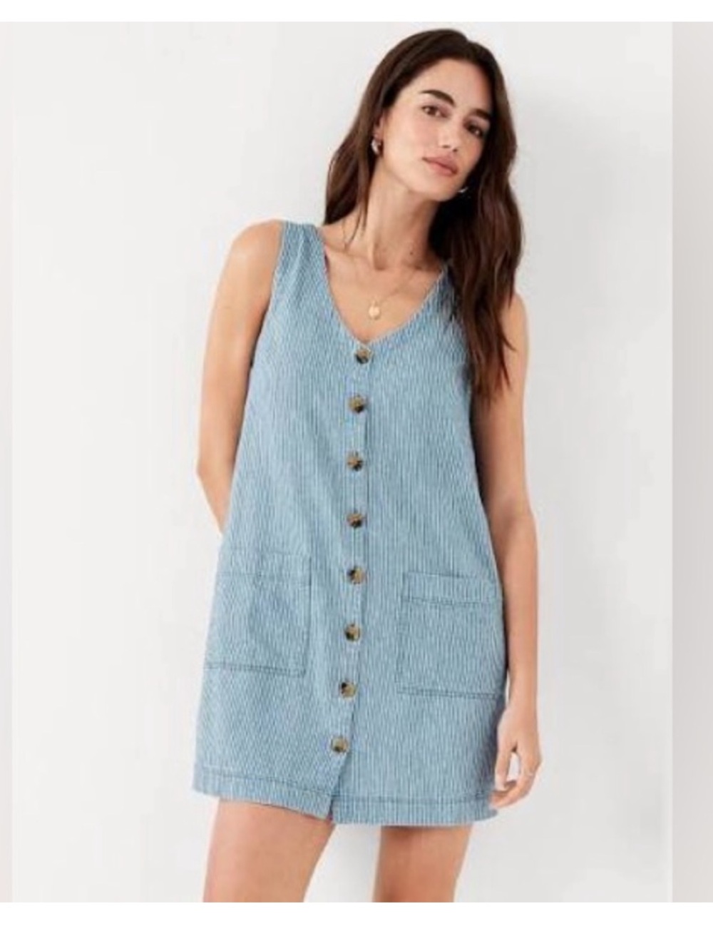 Old Navy Blue and White Striped Pinafore Dress